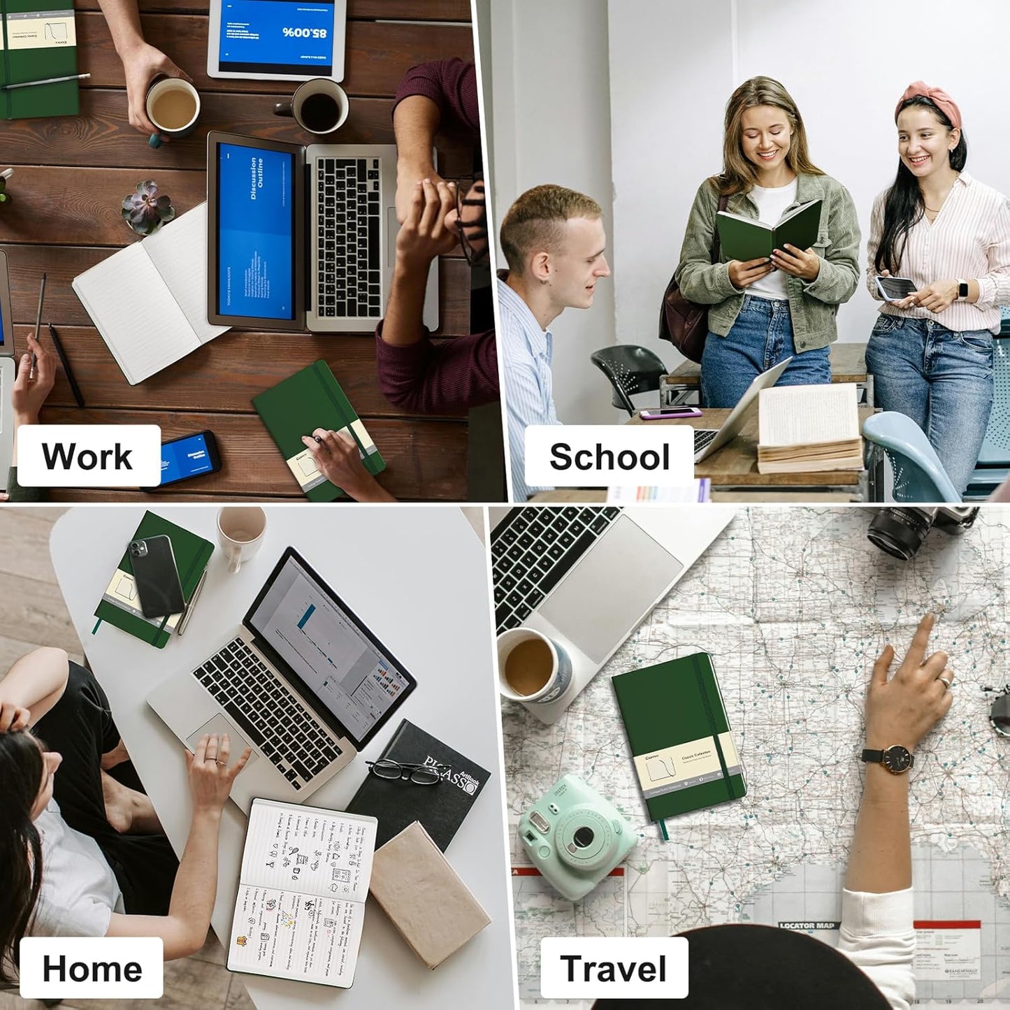 Comix 6 Pack Lined Journal Notebooks for Work, 240 Pages, 5.5"x8.3", Dark Green, Hardcover, A5 Medium College Ruled, Journaling Notebooks for Notes-taking, Fits for Office School Home