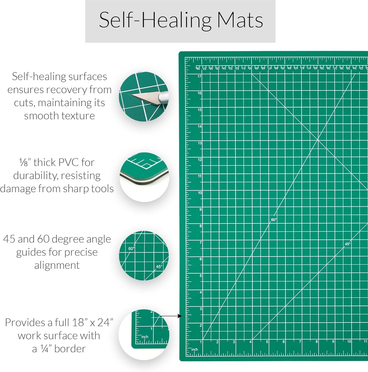Breman Precision 18x24 Inch Self Healing Cutting Mat - 2-Sided 5-Ply PVC Green/Black Cutting Mats for Crafts, Sewing, Quilting and DIY Projects - Durable and Non-Slip Design with Precise Grid Lines