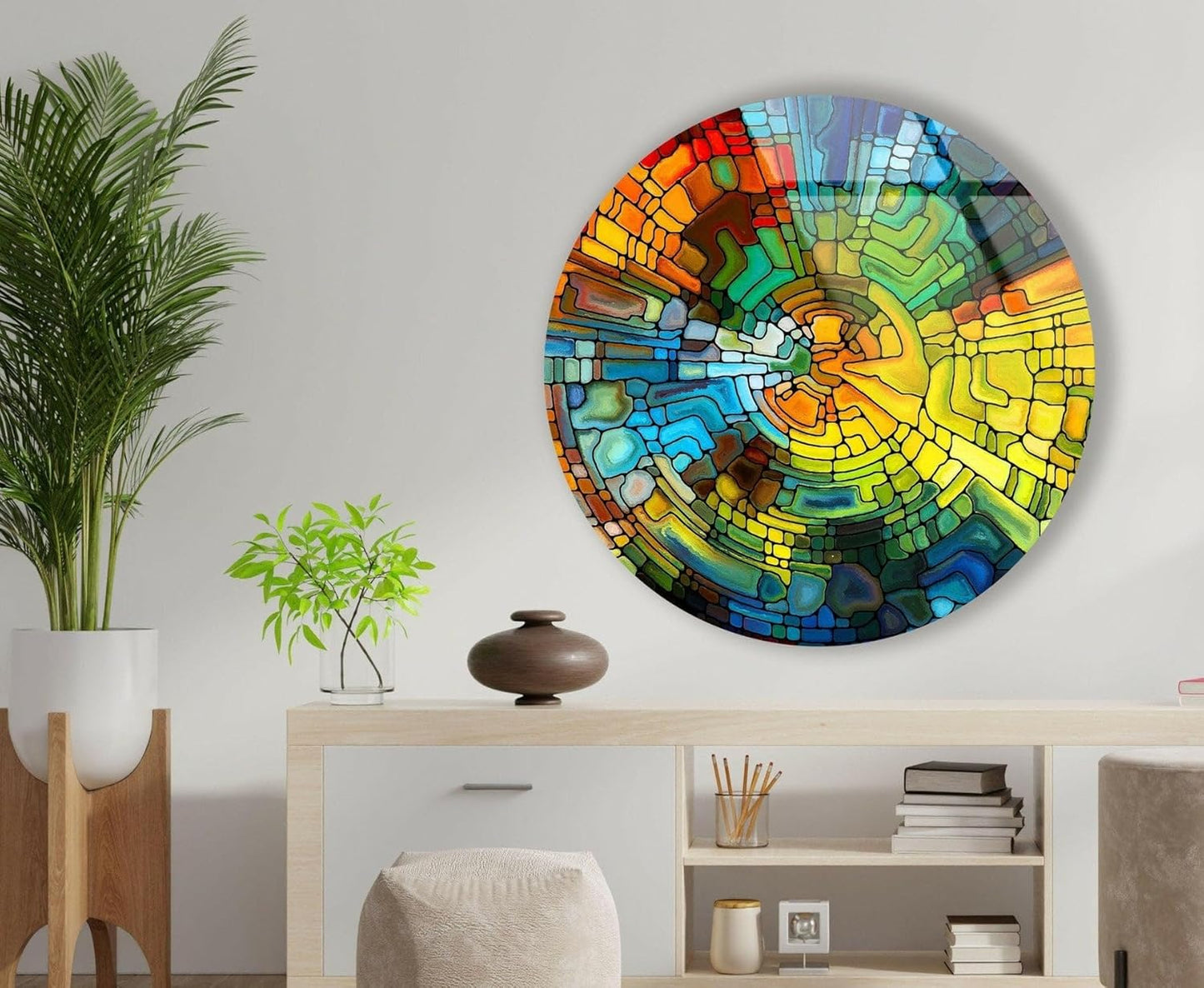My Photostation.com 27.5''(70cm) Diameter Stained Yellow Round Glass Wall Art Tempered Glass Printing Wall Decor Large Wall Art Wall Hangings
