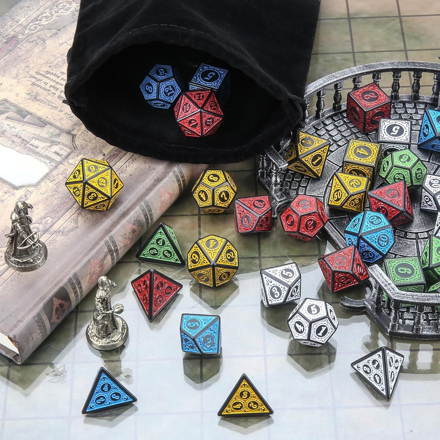 Coyeekn DND Dice Polyhedral Dice, 5 Sets of Dragons and Dungeons,RPG MTG Table Game Vintage Dice Carving Dice (35Pieces)