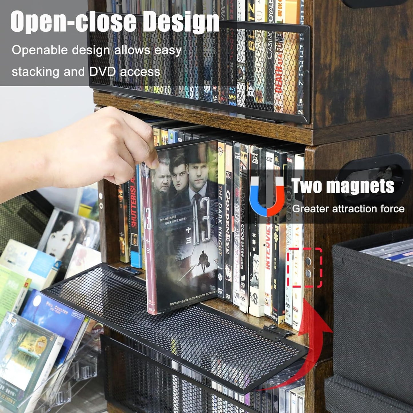 DVD Storage Shelve Blu ray Holder, Set of 2 DVD Racks Hold Up To 56 DVDs (28 Each), Stackable DVD Tower also Used for CDs, Video Game Cases, Vhs Taps, Desktop organizer at Home Or Office