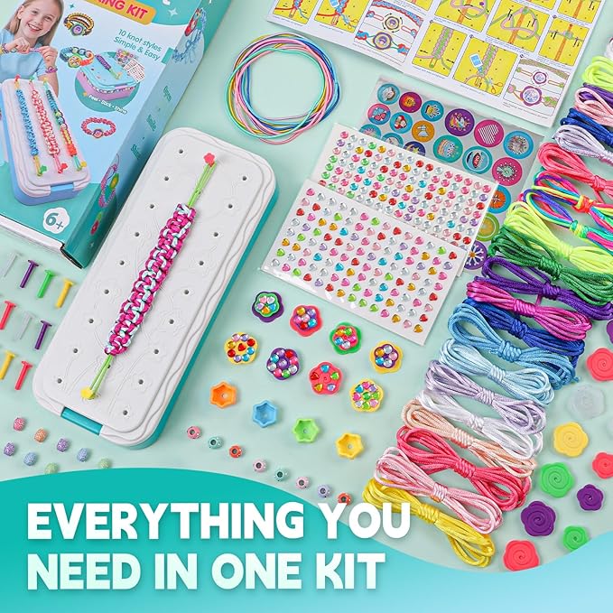 DDAI Bling Bracelet Kit for Girls Age 7-12 – Sparkly Friendship Craft Set with Gems, Threads & Stickers – Birthday Gift for 8 9 10 11 Year Old Girls & Holiday Surprise