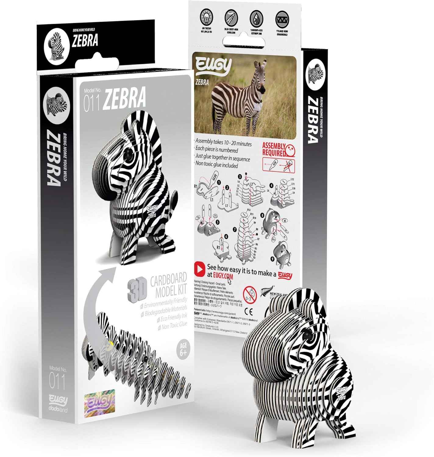 Eugy Zebra 3D Puzzle, 26 Piece Eco-Friendly Educational Toy Puzzles for Boys, Girls & Kids Ages 6+