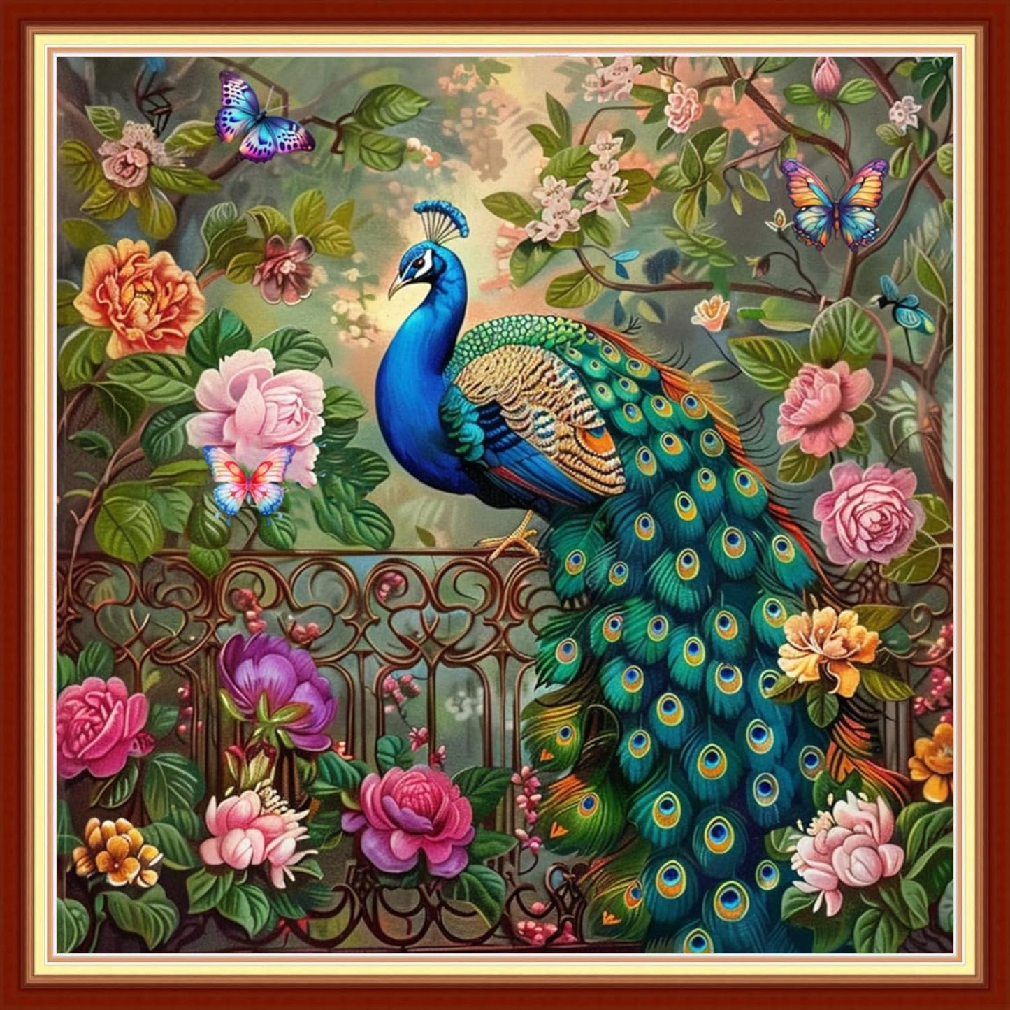 Magxvouy Cross Stitch Kits Stamped Full Range of Embroidery Kits,Cross Stitch Patterns Needlework Kits for Beginners 11CT Printed Kits&Peacock Butterfly 18x18 inch