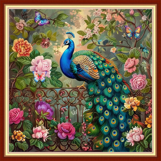 Magxvouy Cross Stitch Kits Stamped Full Range of Embroidery Kits,Cross Stitch Patterns Needlework Kits for Beginners 11CT Printed Kits&Peacock Butterfly 18x18 inch