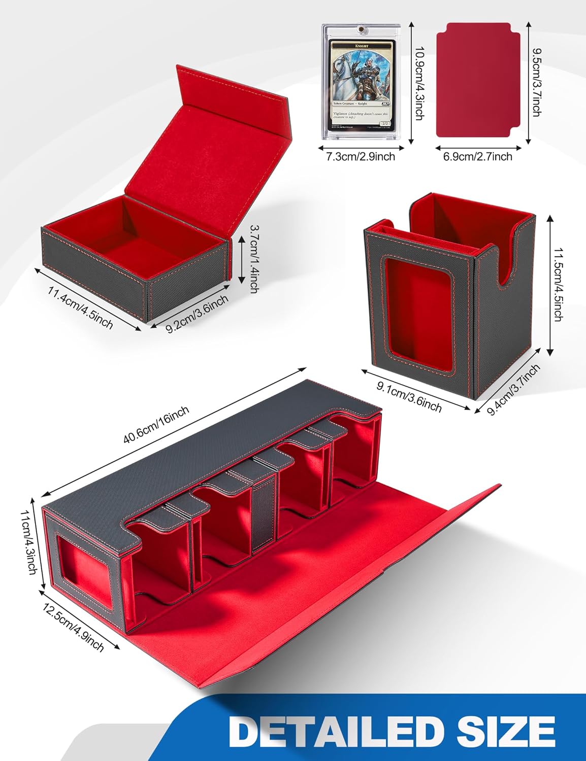 Card Deck Box for MTG with Commander Display, 5 in 1 Card Deck Case Holds 800+ Unsleeved Cards, Strong Magnet Organizer Compatible with Yugioh TCG Sports Cards (Black&Red)