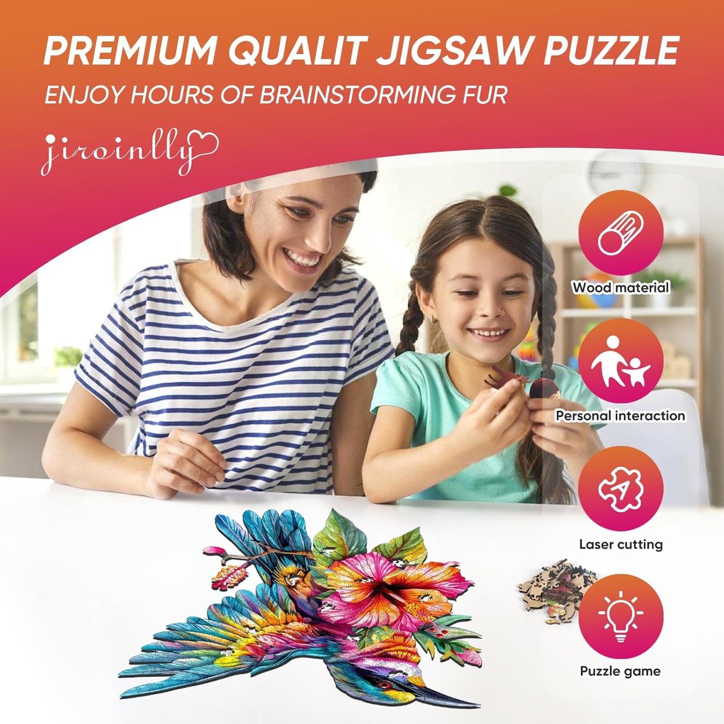 Wooden Jigsaw Puzzles -Hummingbird Wooden Puzzles for Adults, 500 Pcs King Size 17.3'' x 16.6'', Luxurious Shaped Wood Puzzle, Beautiful Package, Best Gift for Adults and Kids, Family Game
