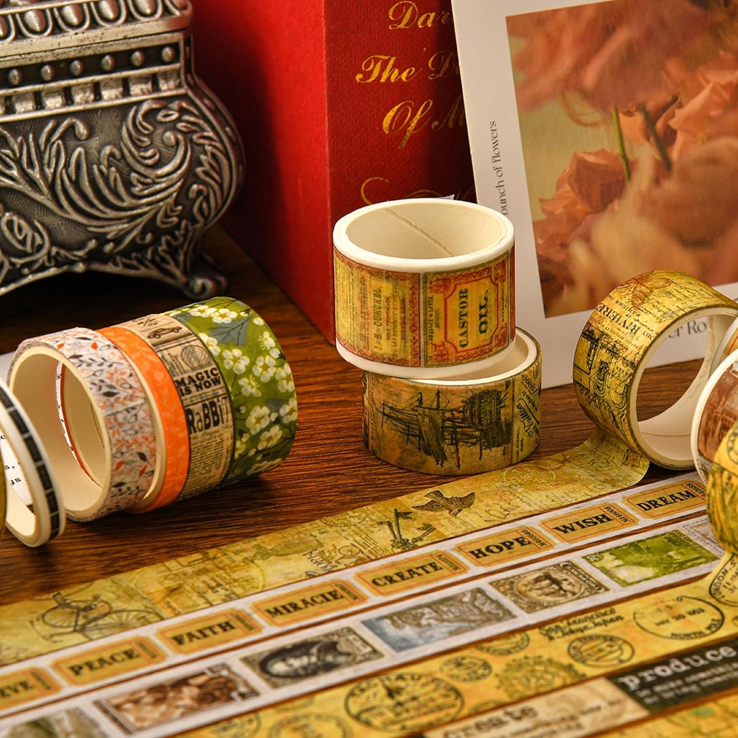 36 Rolls Vintage Washi Tape Pack Retro Arts Adhesive Tapes Wide Chronicle Decorative Masking Tape Sets for Craft, Kids, Scrapbook, DIY, Gift Wrapping (Duke Jorge)