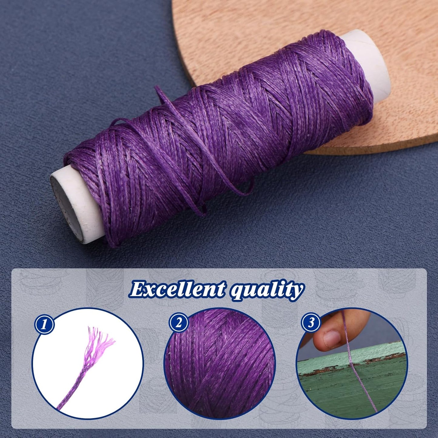Ftyiwu Waxed Thread, Upholstery Needle and Thread 32 Yards with 7PCS Hand Sewing Needles for Home Upholstery Carpet Canvas Repair Leather Sewing (Purple)