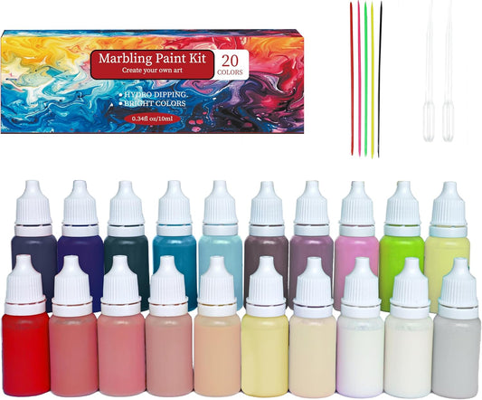 JAJADO 27 Pcs Water Marbling Paint Kit, Water Paint Marbling Ink & Turkish Marble Pattern Acrylic Pouring Floating Paint Art & Crafts Gifts for Christmas, Halloween, Birthday
