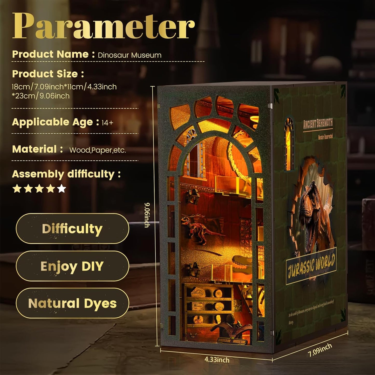 Book Nook Kit - DIY Miniature Museum Dollhouse & Tiny House 3D Wooden Puzzle, Creative Bookshelf Decor with LED-Accented Design, Gifts for Adults, Teens, Home Library & Hobby Crafts