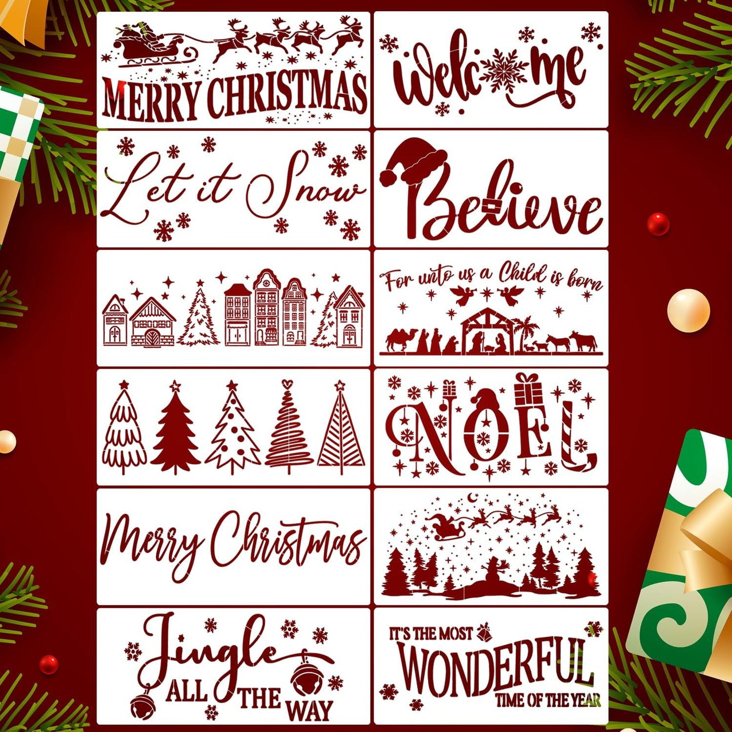 Christmas Stencils for Crafts Reusable Christmas Doormat Stencils Xmas Holiday Stencil for Painting on Wood Door Mats Fabrics Decor