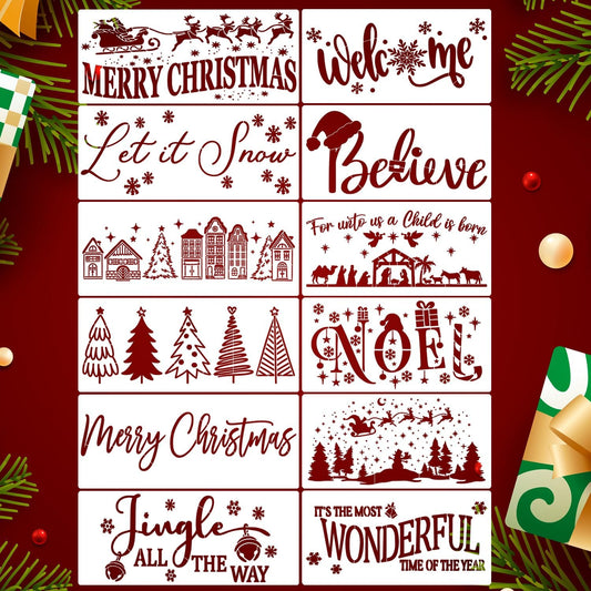 Christmas Stencils for Crafts Reusable Christmas Doormat Stencils Xmas Holiday Stencil for Painting on Wood Door Mats Fabrics Decor