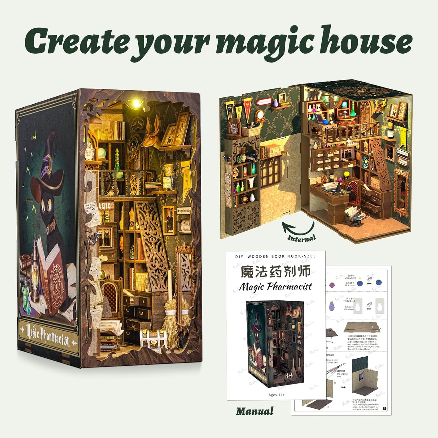 CUTEBEE Book Nook Kit, DIY Booknook Miniature House Tiny House 3D Wooden Puzzle Dollhouse Kit for Adults and Teens, Bookshelf Insert Decor, DIY Craft Gift Model Build