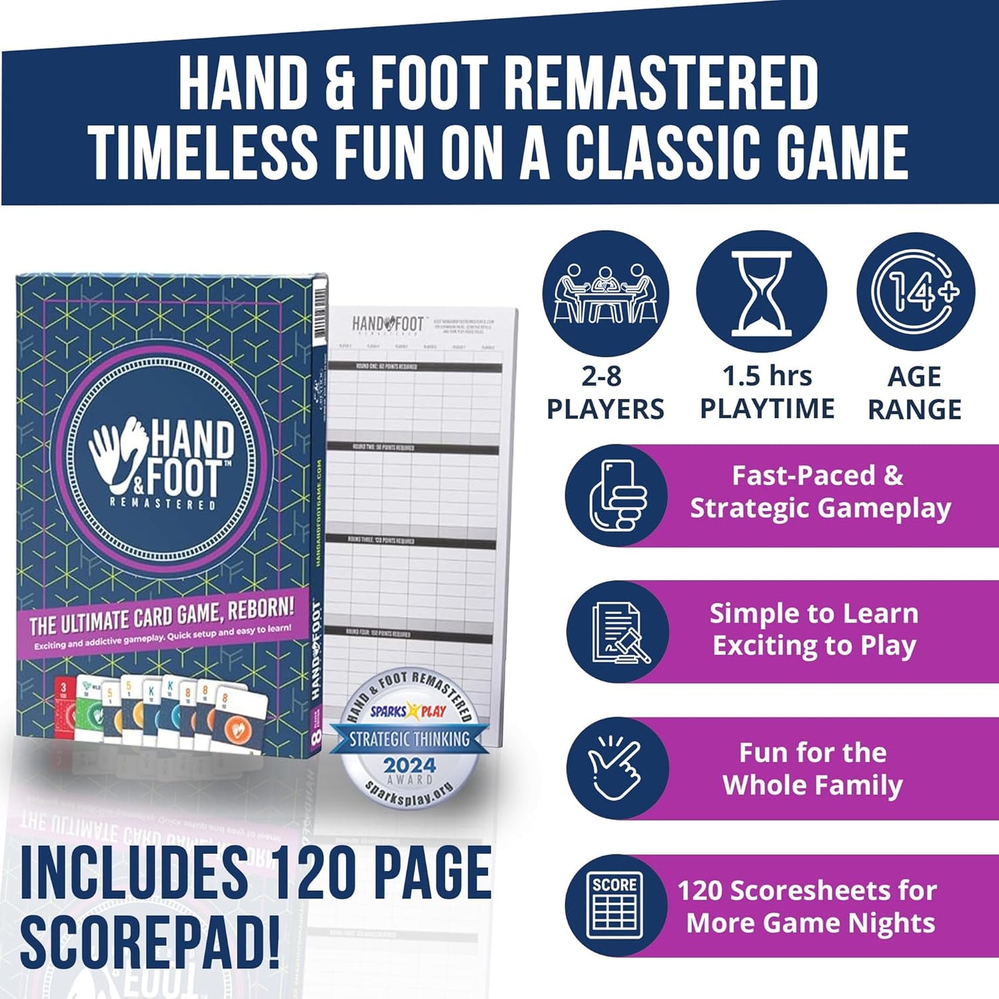 Hand & Foot Remastered 8 Player Edition + Bonus 120-Page Scorepad – Card Game for Adults & Families