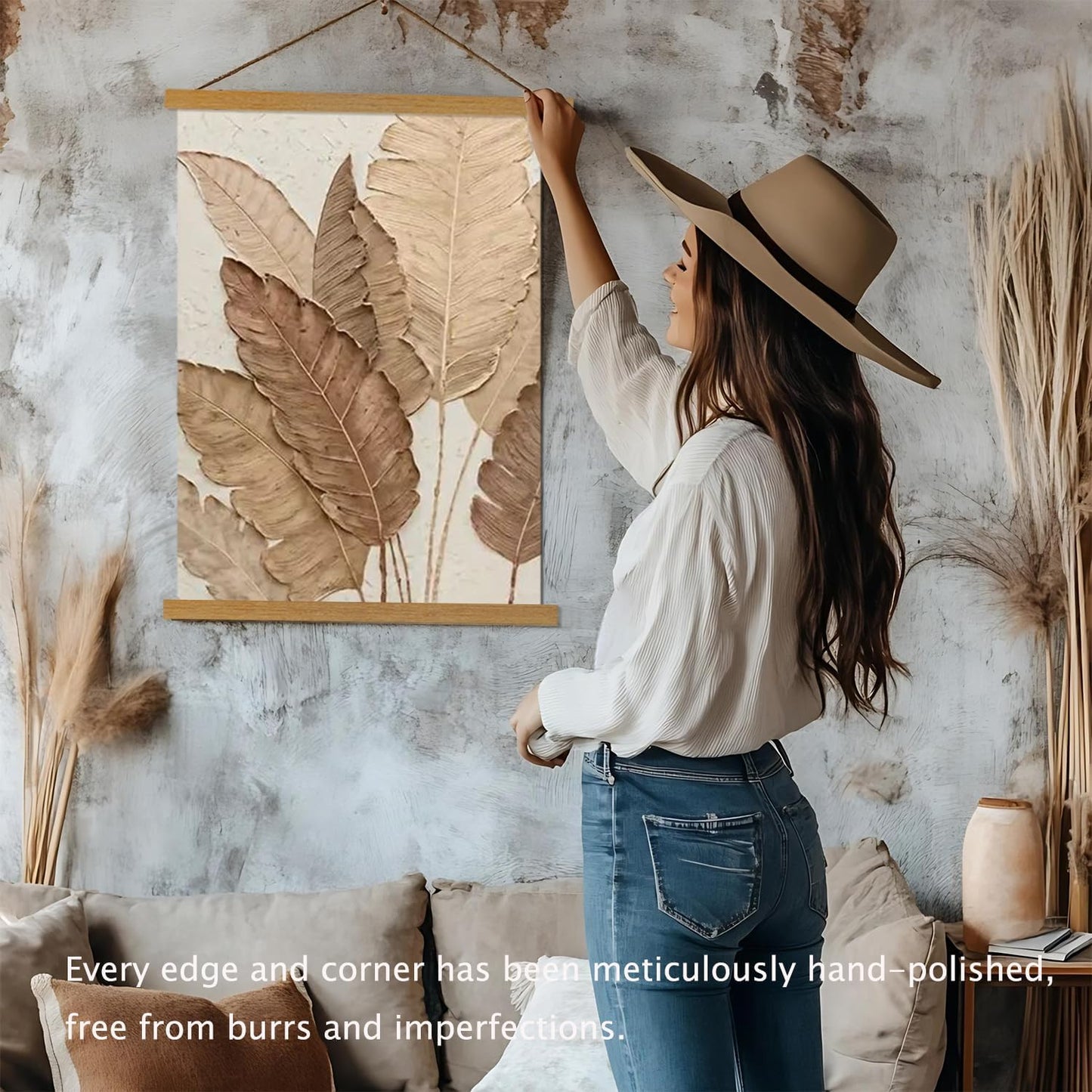 Artmag Magnetic Poster Hanger Frame, 40x27 40x30 40x60 Light Wood Wooden Magnet Canvas Artwork Print Poster Hangers Frames Hanging Kit (Teak Wood, 40")