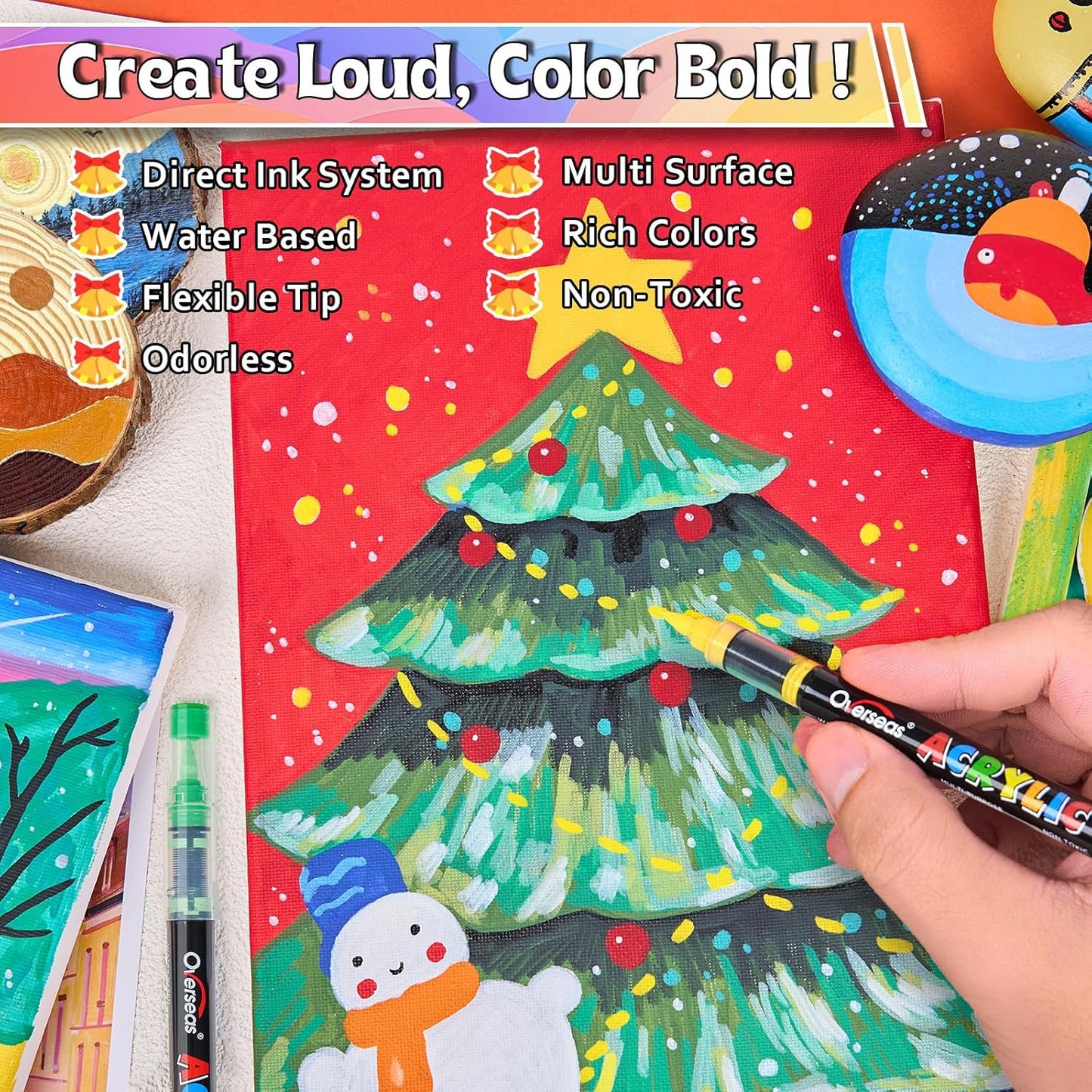 Overseas Acrylic Paint Markers 168 Colors, Brush Tip Paint Pens with Automatic Ink Control System, Quick Drying Liquid Ink Acrylic Marker for Rock, Wood, Canvas, Glass, Fabric, Metal, Plastic, Rubber