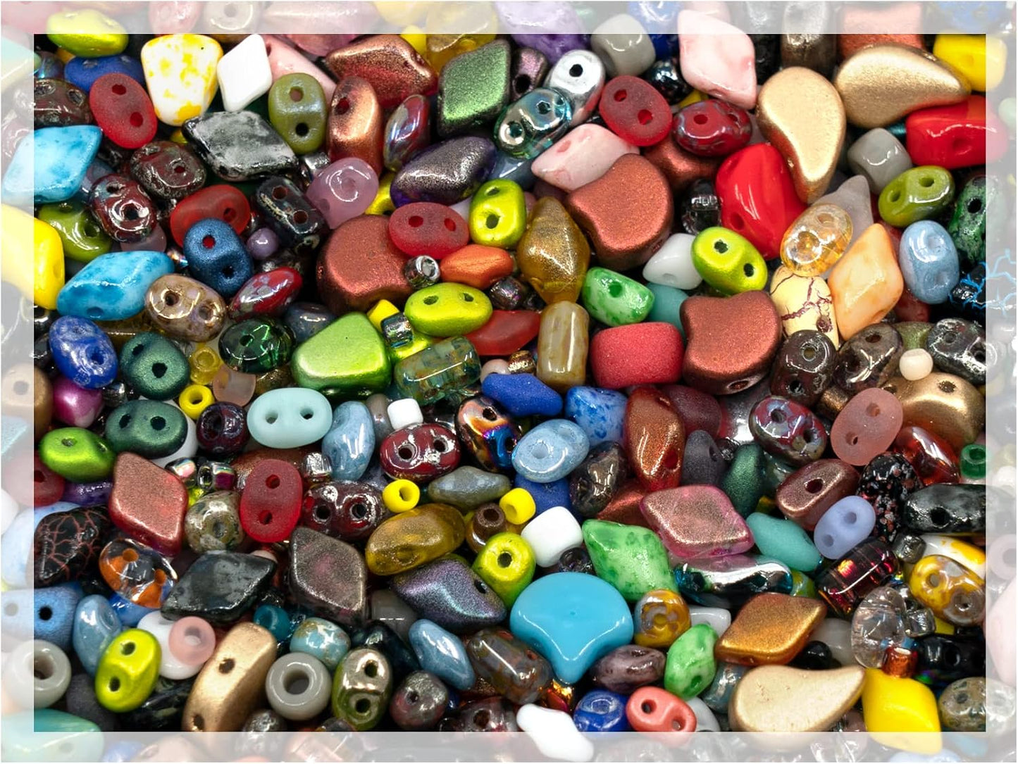 1.76oz (50g) of All MATUBO Glass Bead Mix (SuperDuo, MiniDuo, Ginko, Rulla, Nib-Bit, Paisley), 0.2-0.4inch (0.5-1cm),Mixed Colors