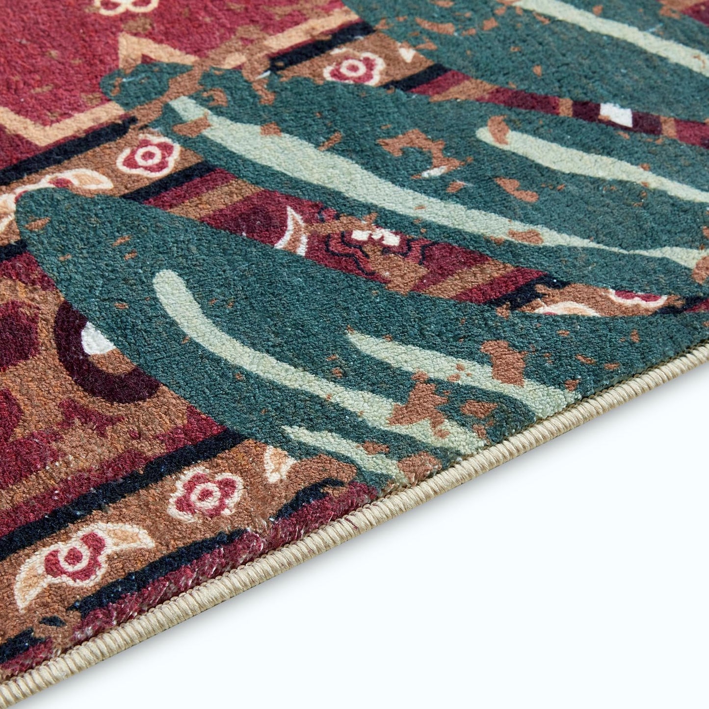 Tribal Rugs Summer Tropical 6x9 Area Rugs Wine Red Traditional Boho Vintage Oriental Rug Carpet for Bedroom Kitchen Dining Living Room Indoor Entryway Washable