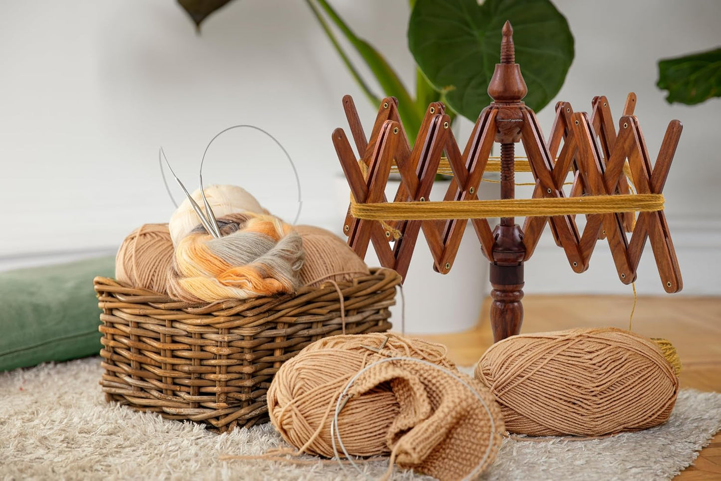 Nagina International's Yarn Swift Umbrella Table Top Yarn Winder | Hand Operated Ball Winder Holder | Knitting Tool for Swift Winding Lines, Laces Yarns & Fiber (Rosewood)