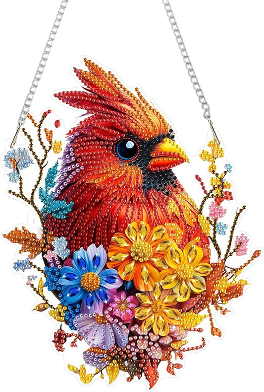 Eiflow Acrylic Diamond Art Hanging Kit for Adults Cardinal Bird, DIY Diamonds Painting Door Hanger Board Kit, Special Crystal Diamond Art Painting Pendant Ornament