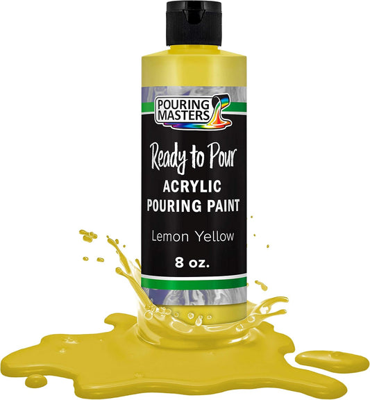 POURING MASTERS Lemon Yellow Acrylic Ready to Pour Pouring Paint - Premium 8-Ounce Pre-Mixed Water-Based - for Canvas, Wood, Paper, Crafts, Tile, Rocks and More