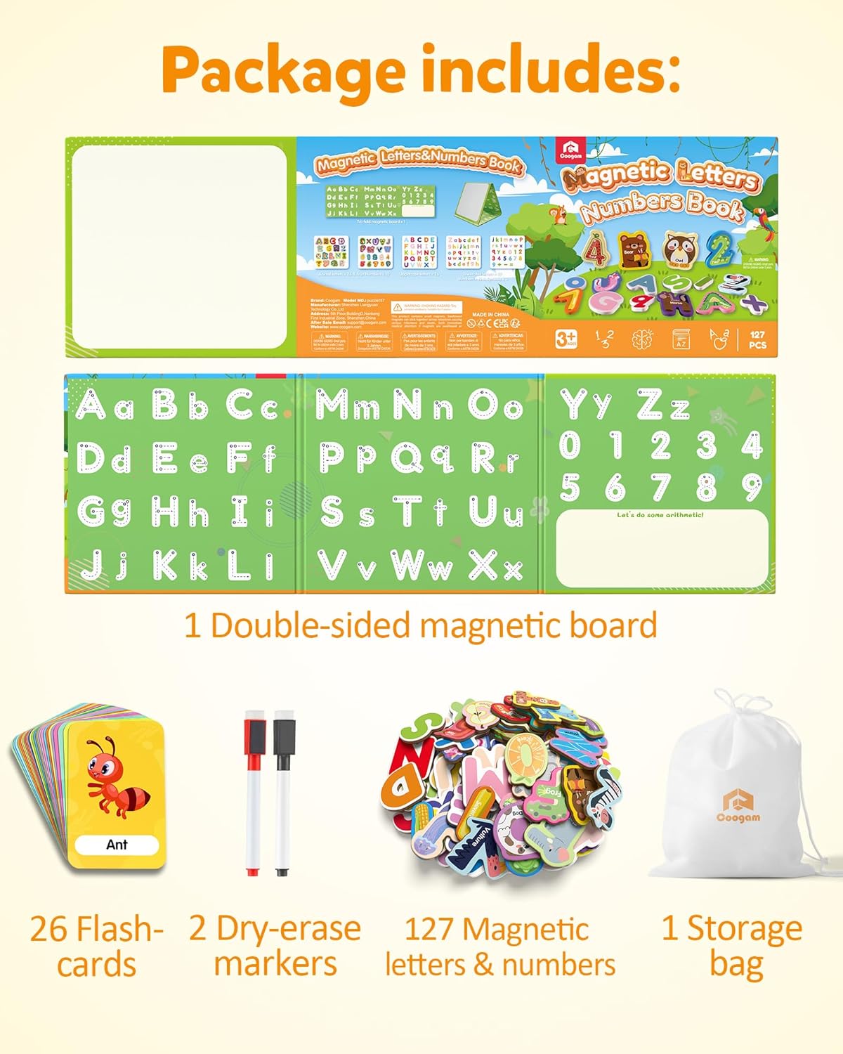 Coogam Magnetic Letters and Numbers, 36 Animal & Fruit Fridge Magnets, Uppercase Lowercase Alphabet Number Matching Game, Educational Spelling Learning Flashcards Toy Gift for 3 4 5 Years Old Kids