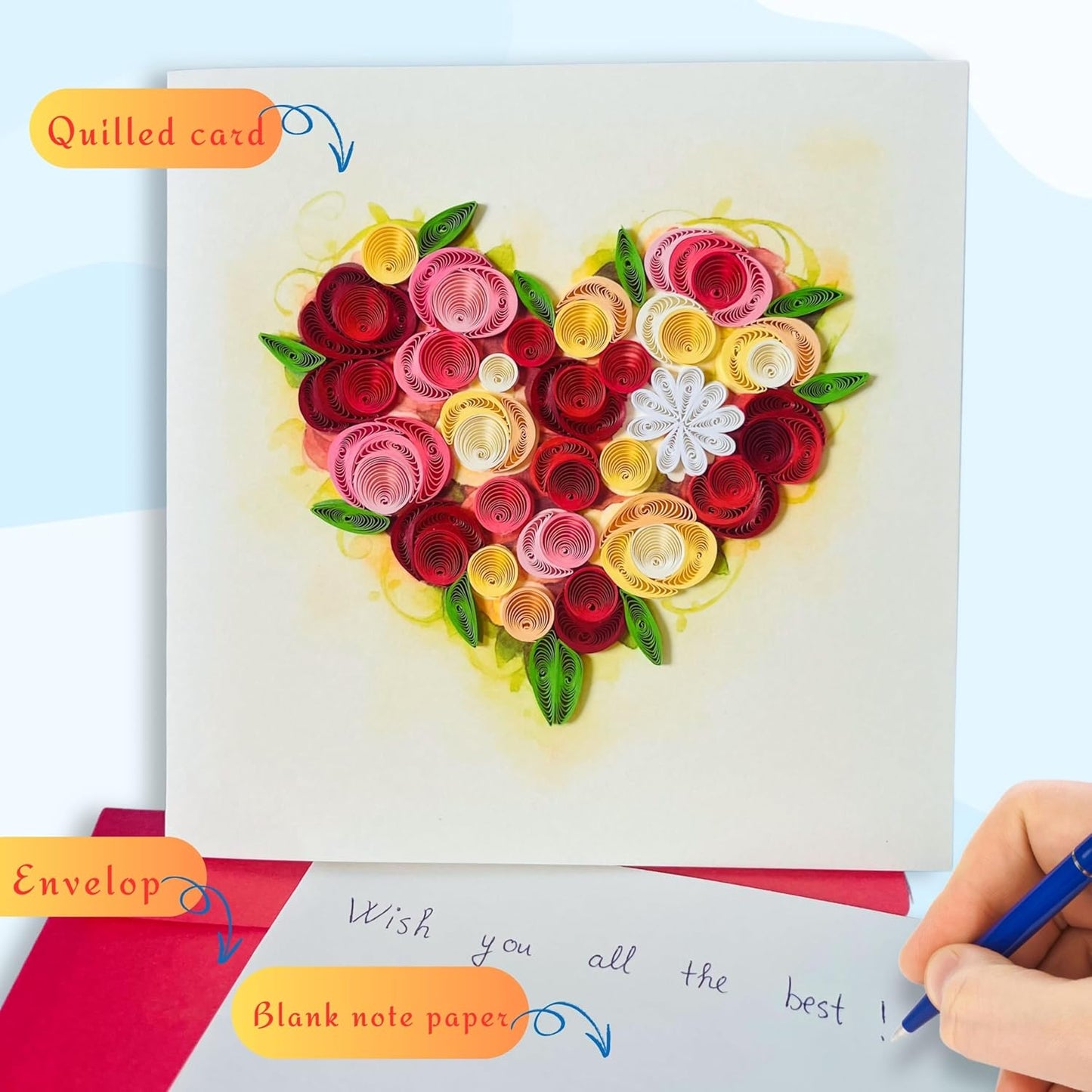 Quilling Cards, handmade card, quilled cards with Handmade Art Quilling birthday card for women, Birthday card, mother... colorful heart design (Flowers Heart 3)