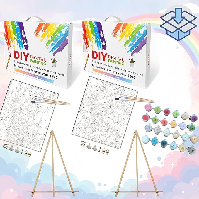 BAISITE Paint by Numbers Kit for Adults Beginners,8" Wx12 L 2 Pack Canvas for Painting Kits for Adults in Colorful Box 6566-ALREADY Framed