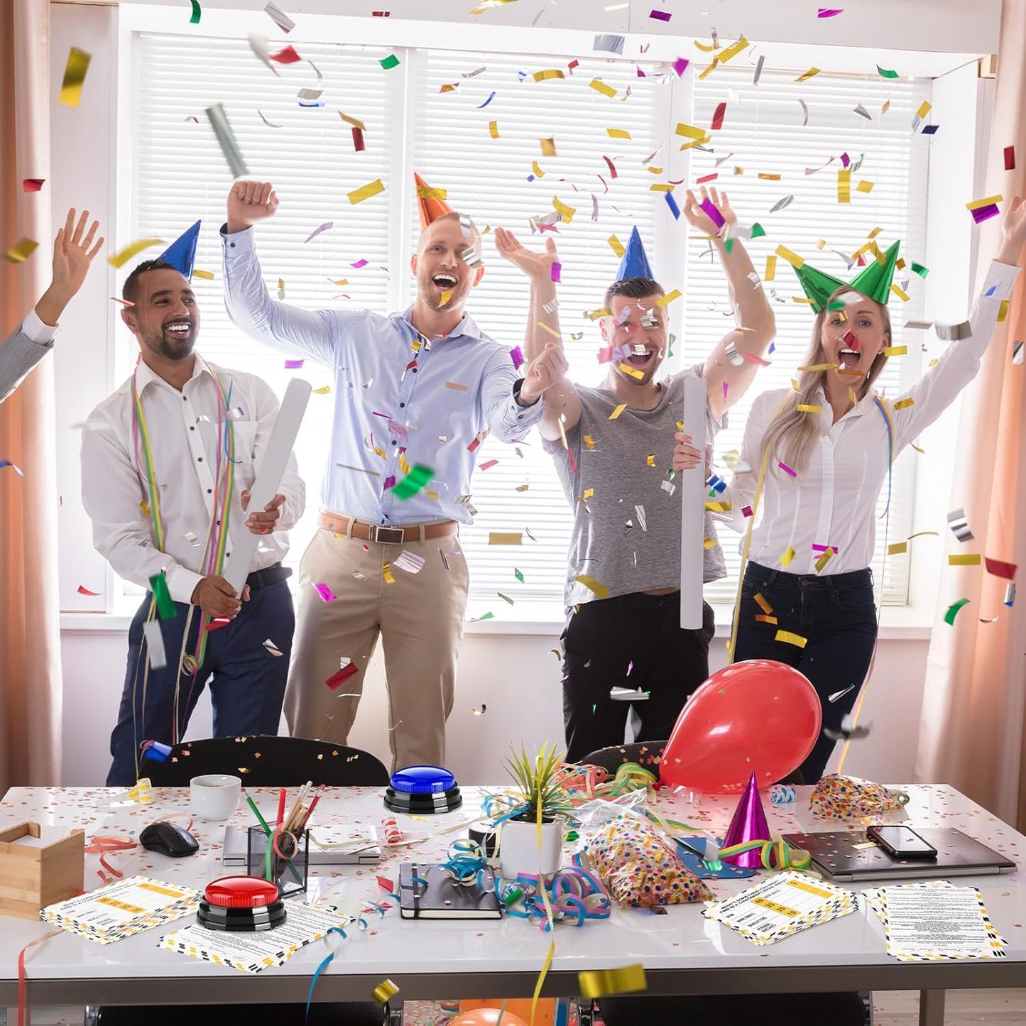 Office Party Friendly Feud Game with 2 Answer Buzzers, Team Building Feud Cards for Family Game Night Fun Trivia Quiz for Work Staff Coworkers Groups