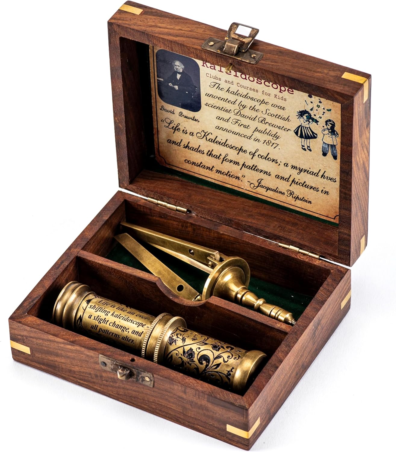 Antique Brass Kaleidoscope Gift for Kids and Adults, Vintage Collection for Birthday, Unique Gift Idea and Decor (with Stand, One)