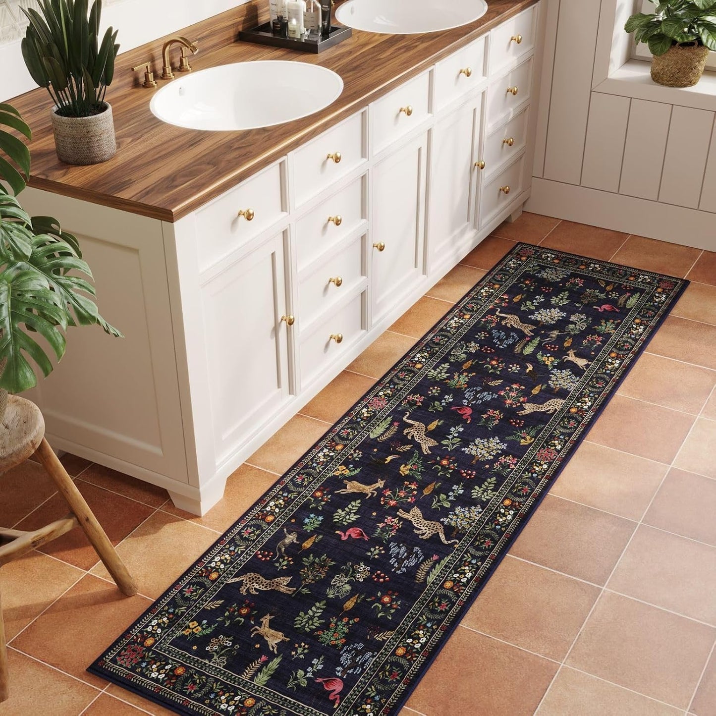 Rugcomf Runner Rug for Kitchen Rug Non Slip 2'6''x8' Washable Rugs with Rubber Backing Soft Floral Animal Carpet Runner for Kitchen, Laundry, Bedroom, Bathroom (Blue)