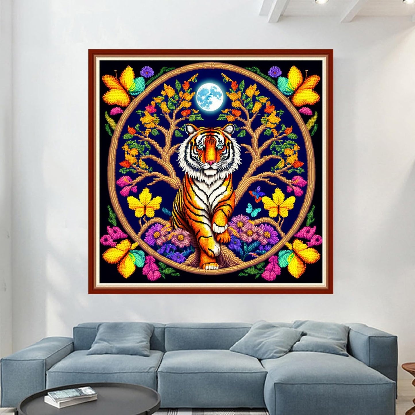 Dimensean Stamped Cross Stitch Kits Full Range of Embroidery Patterns Starter Kits for Beginners Adult or Kids DIY Cross Stitches Needlepoint Kits 11CT-Tiger Wreath 17.7x17.7 inch