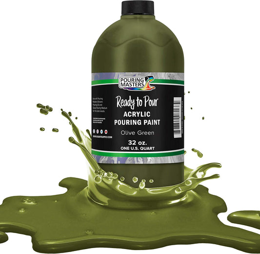 POURING MASTERS Olive Green Acrylic Ready to Pour Pouring Paint - Premium 32-Ounce Pre-Mixed Water-Based - for Canvas, Wood, Paper, Crafts, Tile, Rocks and More