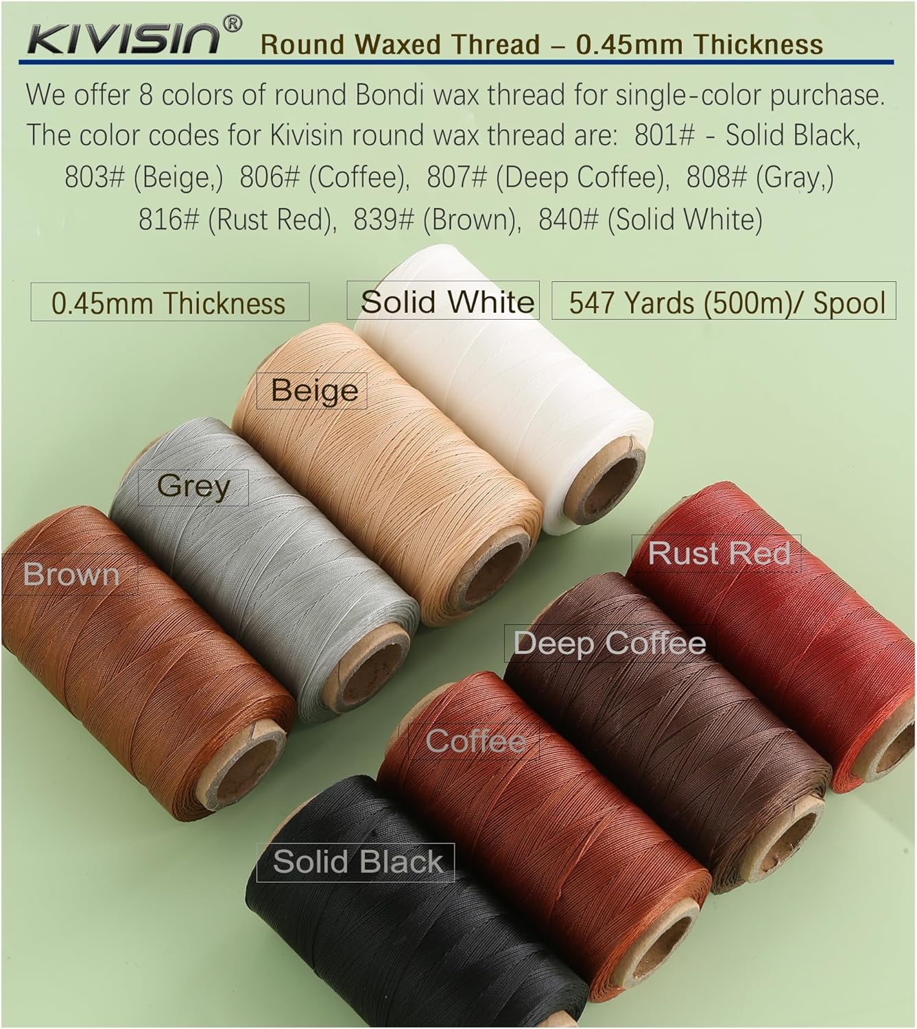 Thin Wax Polyester Thread, 0.45mm, 547 Yards, 3 Ply Round Waxed Cord Strings for Sewing, Beading, Binding, Micro Braiding, Fine Leather Craft and Micro Macrame Jewelry - Brown