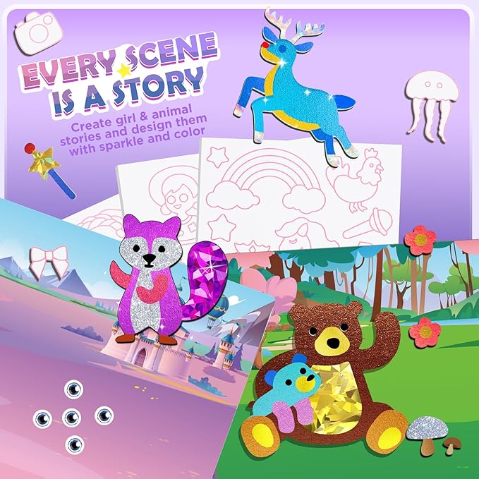 Foil Arts and Crafts for Kids Ages 4-8, No Mess Princess Fun Foil Art Craft Supplies Kits, DIY Creative Activity Coloring Books,Christmas Stocking Stuffers,Gifts for 4 5 6 7 8 9 10 Year Old Girls Boys