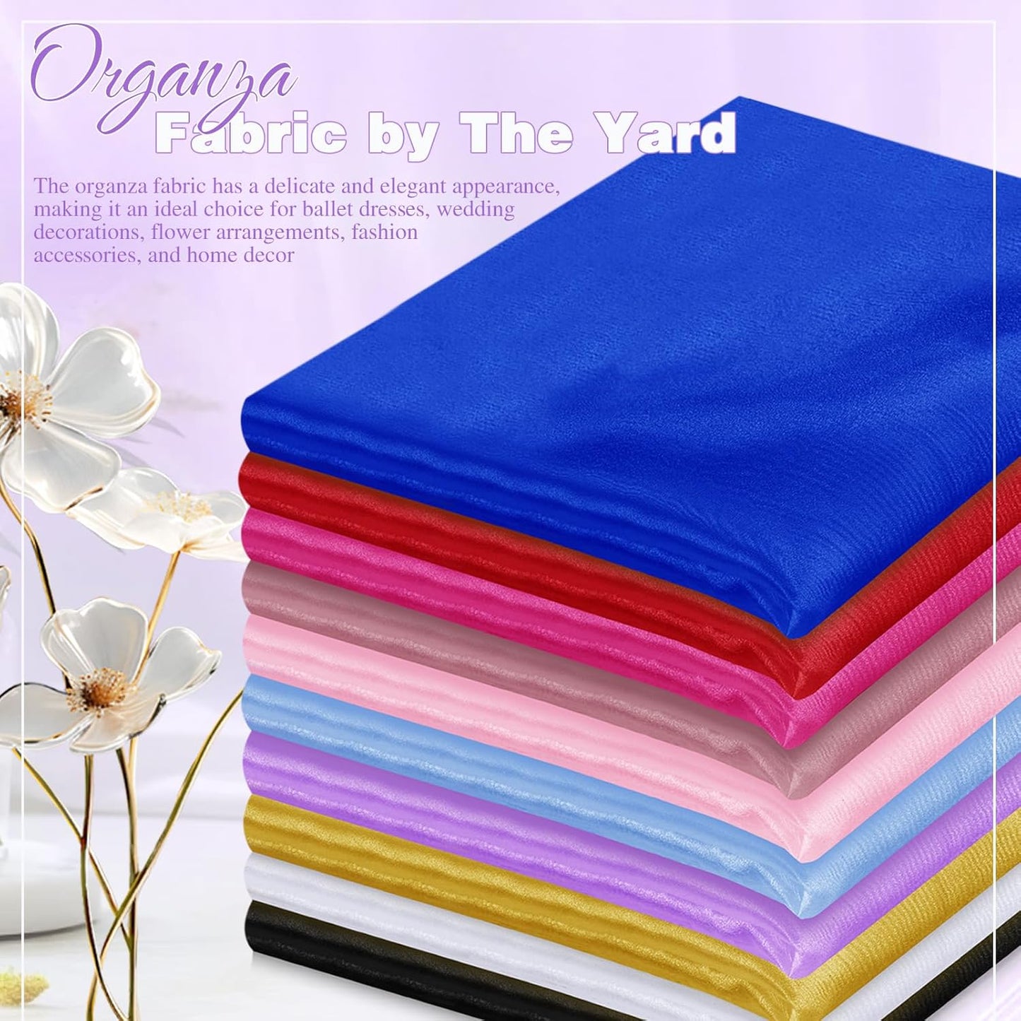 VACVELT Sheer Organza Fabric by The Yard, 60 Inch Wide Light Purple Organza Fabric Bolt Bridal Sheer Tulle Fabric, Silk Organza Fabric Roll for Wedding Party Decorations Backdrop Curtain (1 Yard)