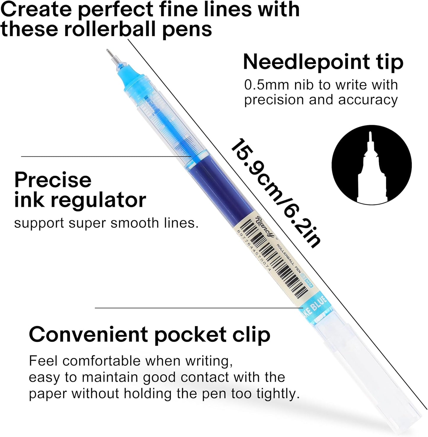 RIANCY Liquid Ink Rollerball Gel Pens, 0.5mm Extra Fine Point Tip, 24ct Assorted Colors, Smooth Writing No Smear No Bleed, Vibrant for Journaling, Drawing, Sketching, School Notes & Art Supplies