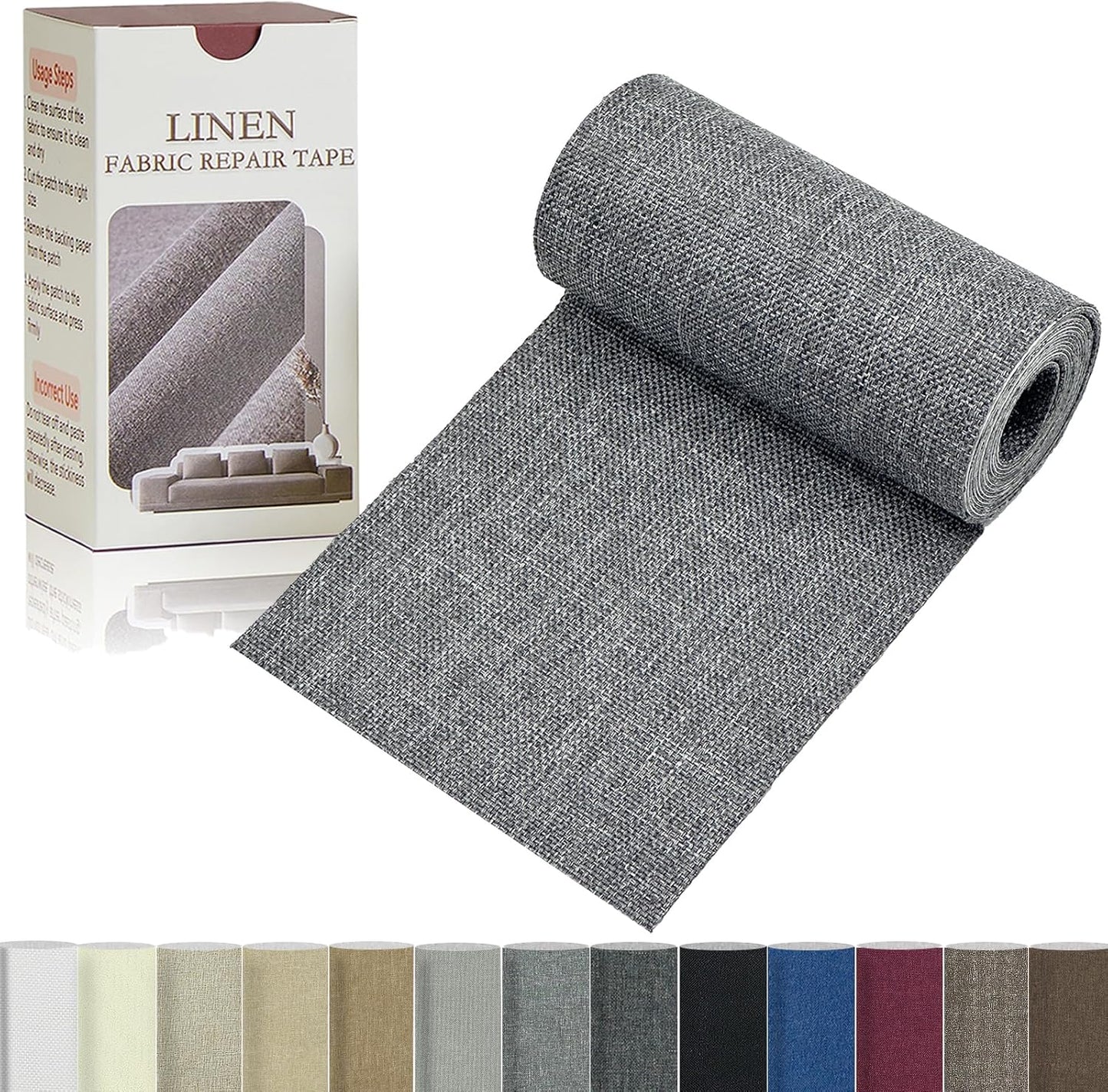 Linen Repair Tape 4x70 Inch Self-Adhesive Couch Patch Repair Fabric Patch for Furniture,Sofas,Cushion,Chairs,Bags,Linen Goods(Grey)