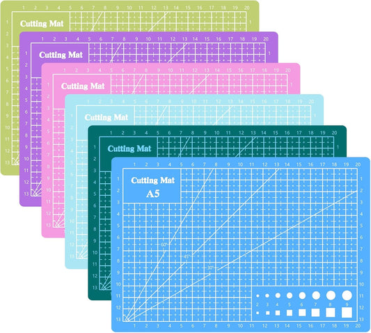 Cutting Mat 8in6in Self Healing Cutting Mat Size Double Sided 5-Ply Rotary Sewing mat for Crafts Fabric Quilting Hobby Art Clay Precision Scrapbooking Project, A5 Multiple Colors 6PCS