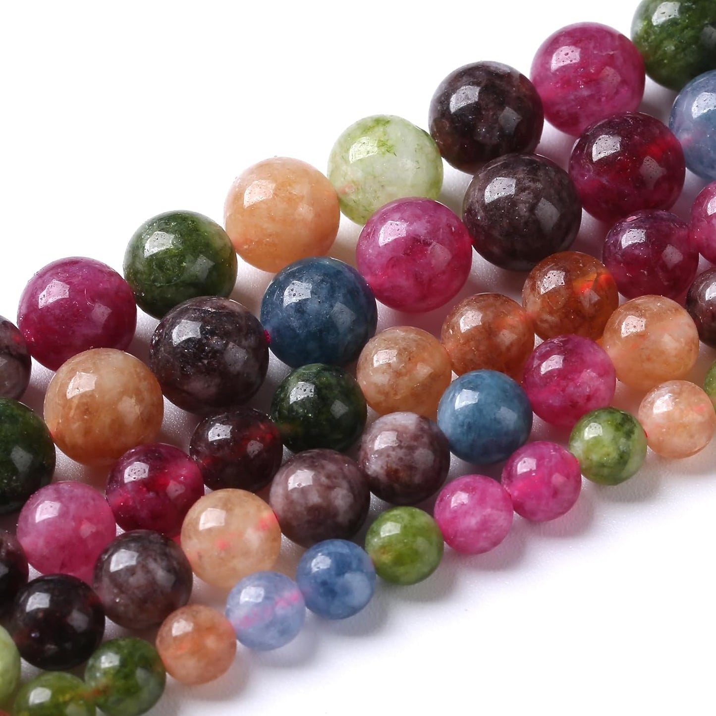 60pcs 6mm Natural Colorful Tourmaline Jade Stone Beads Round Loose Crystal Healing Energy Beads for Jewelry Making DIY Bracelet Necklace Earrings 15" (6mm, Colorful Tourmaline)