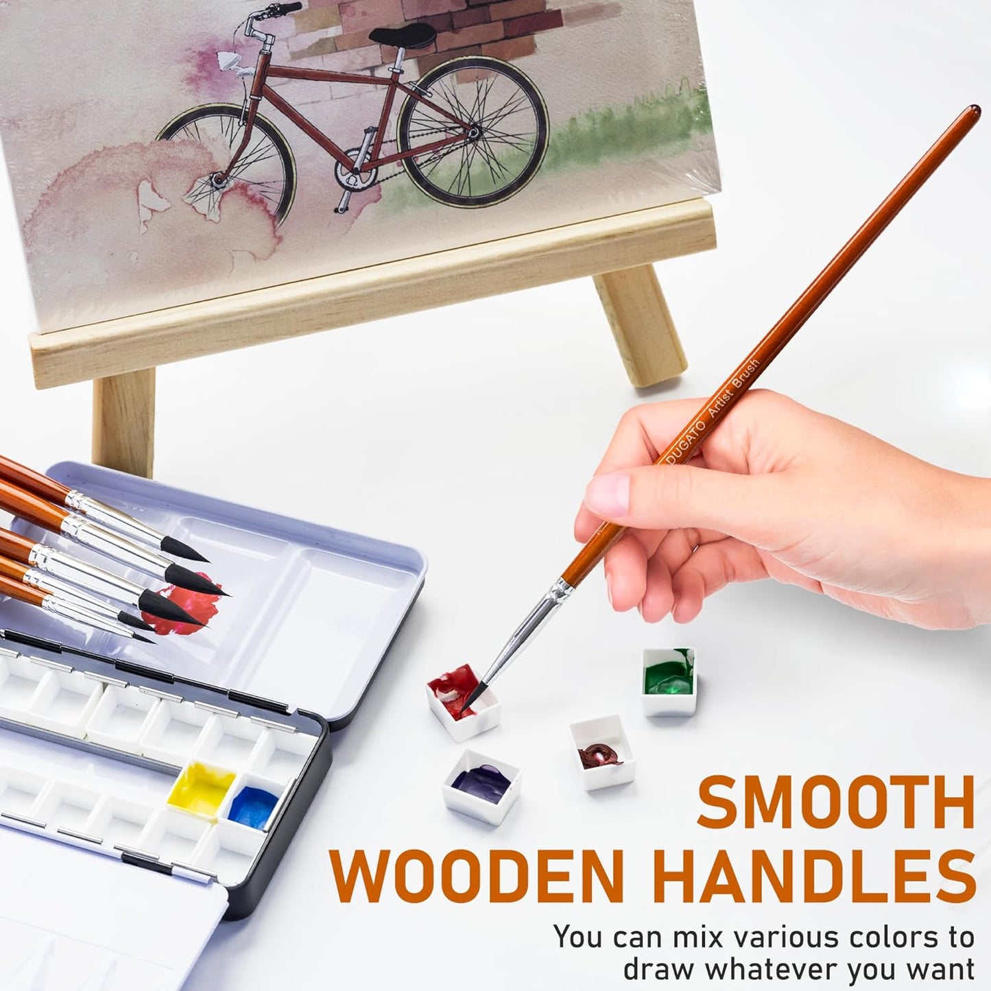 DUGATO Artist Paint Brush Set (10 Sizes) - Fine Tip Round Synthetic Brushes for Watercolor, Acrylic, Gouache, Oil Painting & Crafts - Professional Quality Art Supplies