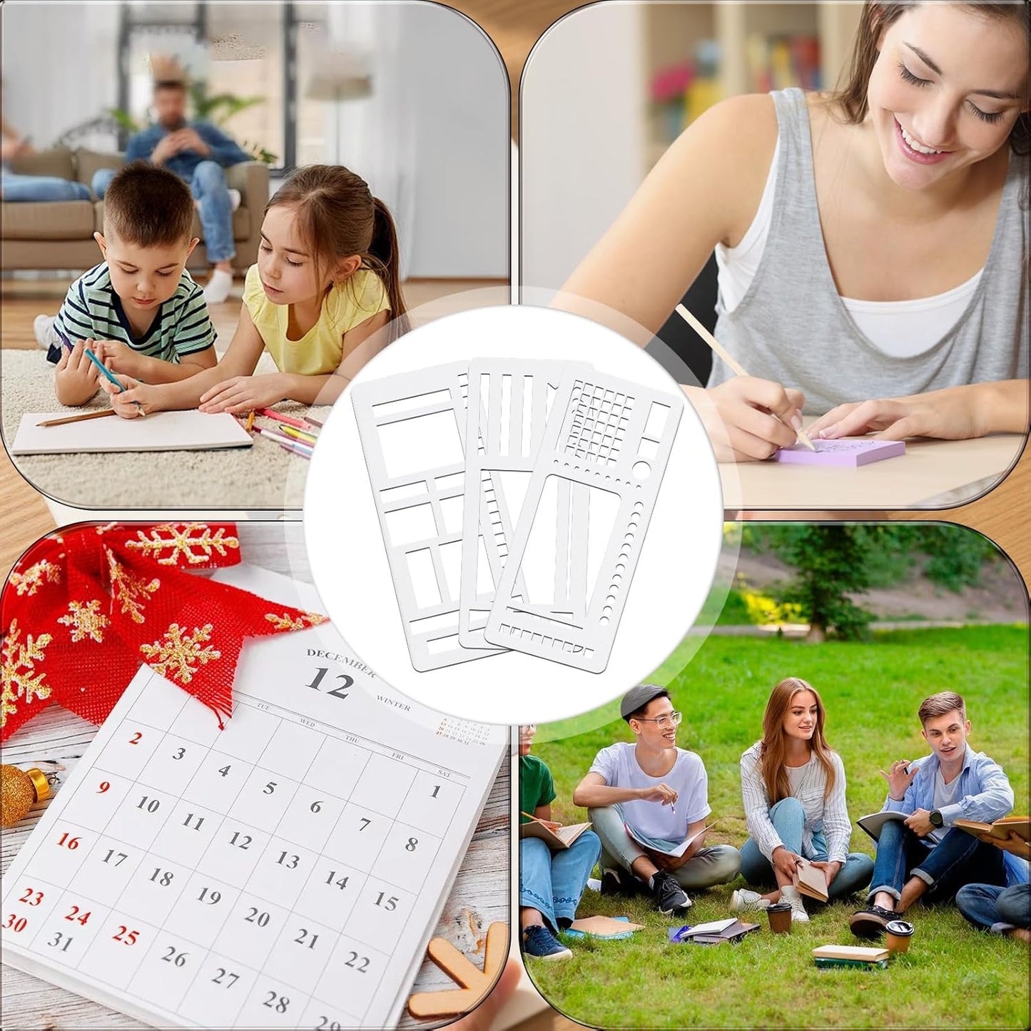 Handmade Flexible Record Template, Planner Stencil Set for Dot Grid Journals, DIY Flexible Drawing and Checklist Templates Suitable for Various Occasions (A+B+C)