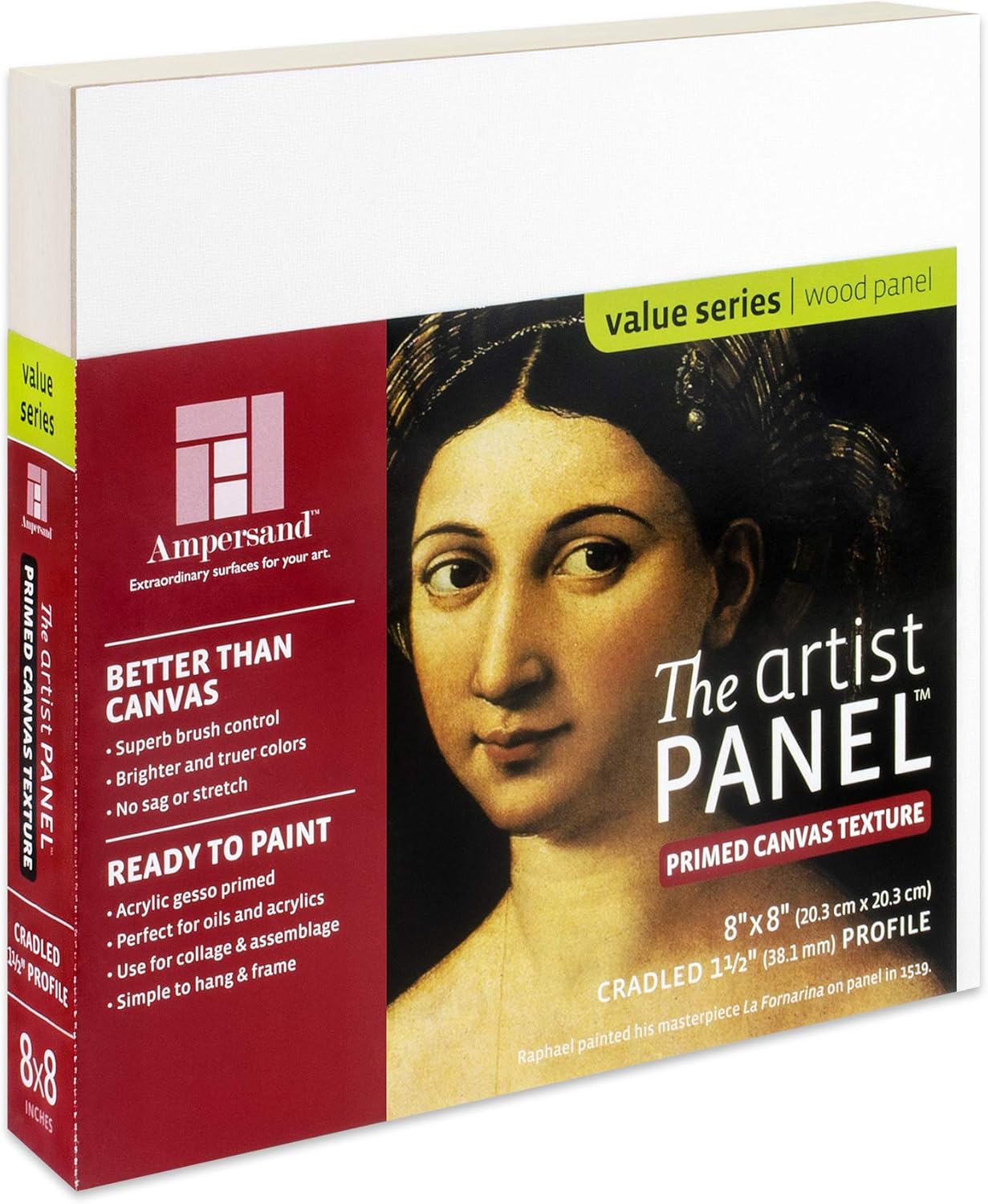 Ampersand Art Supply Wood Gesso Art Painting Panel: Canvas Texture, 1.5 Inch Cradle, 8" x 8"