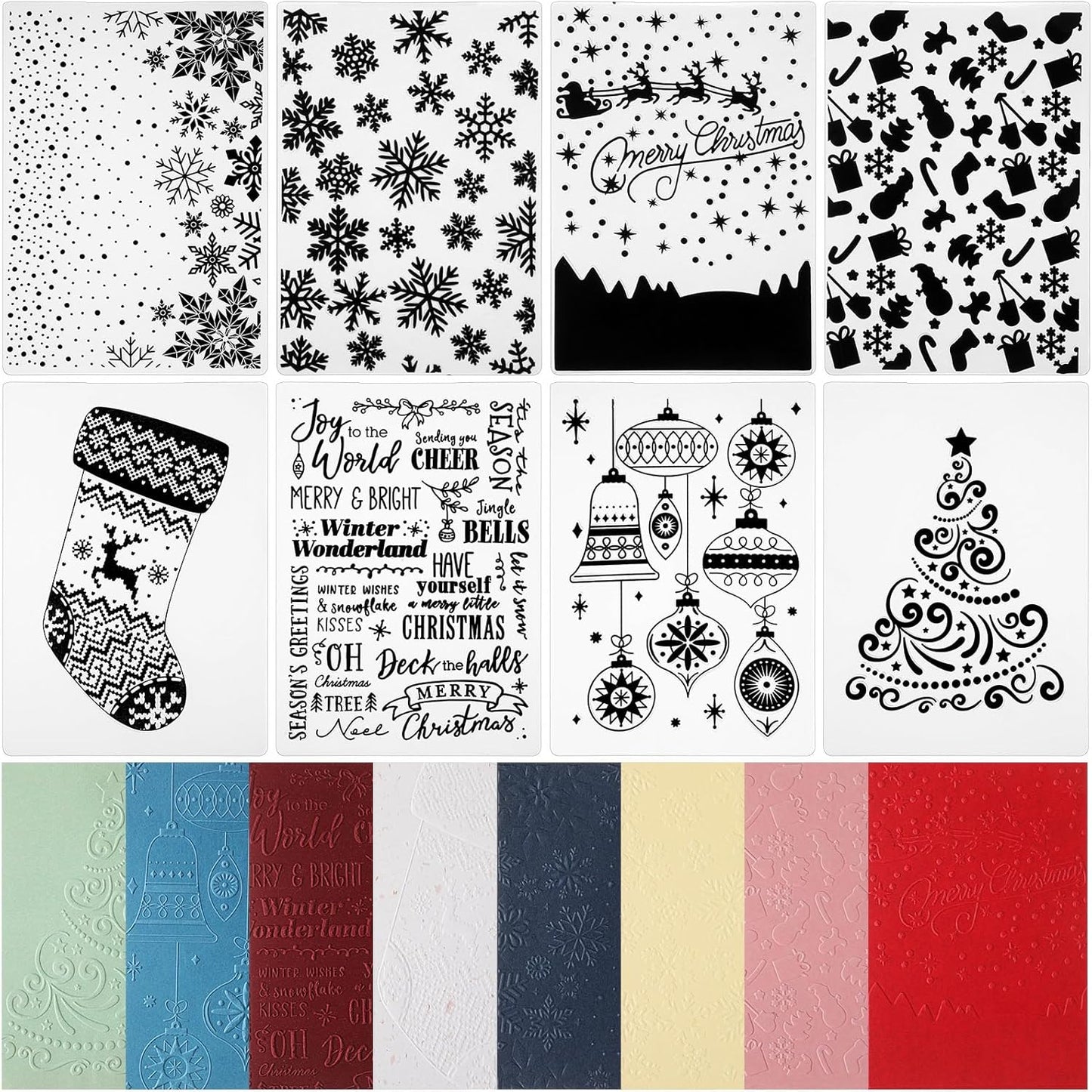 Geiserailie 8 Pcs Embossing Folders Embossing Machine Template Paper Card Folders for Christmas Card Making DIY Flower Scrapbook Photo Album Craft Decoration 5.9 x 4.1 Inch (Christmas Style)