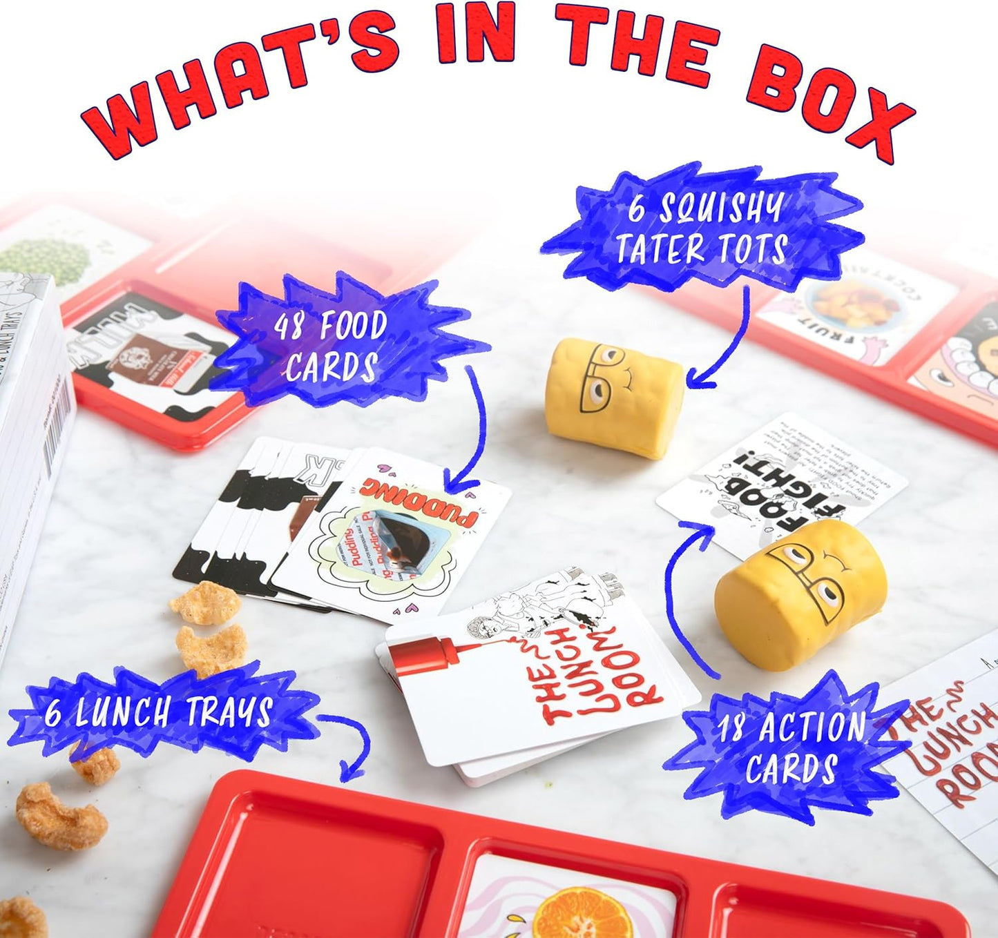 The Lunch Room – Ultimate Family Board & Card Game Hilarious Food Fight with Tater Tots Squishy Toys for Kids & Adults 8+ | Easy-to-Learn Party Game for 3-6 Players