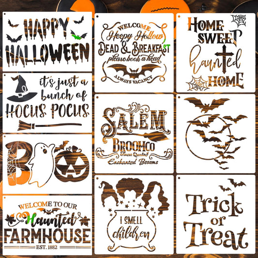 Halloween Stencils for Painting on Wood 12”x8” Large Halloween Stencil Boo Trick or Treat Bats Hocus Pocus Stencils for Door Mats Wood Sign T-Shirt Decor