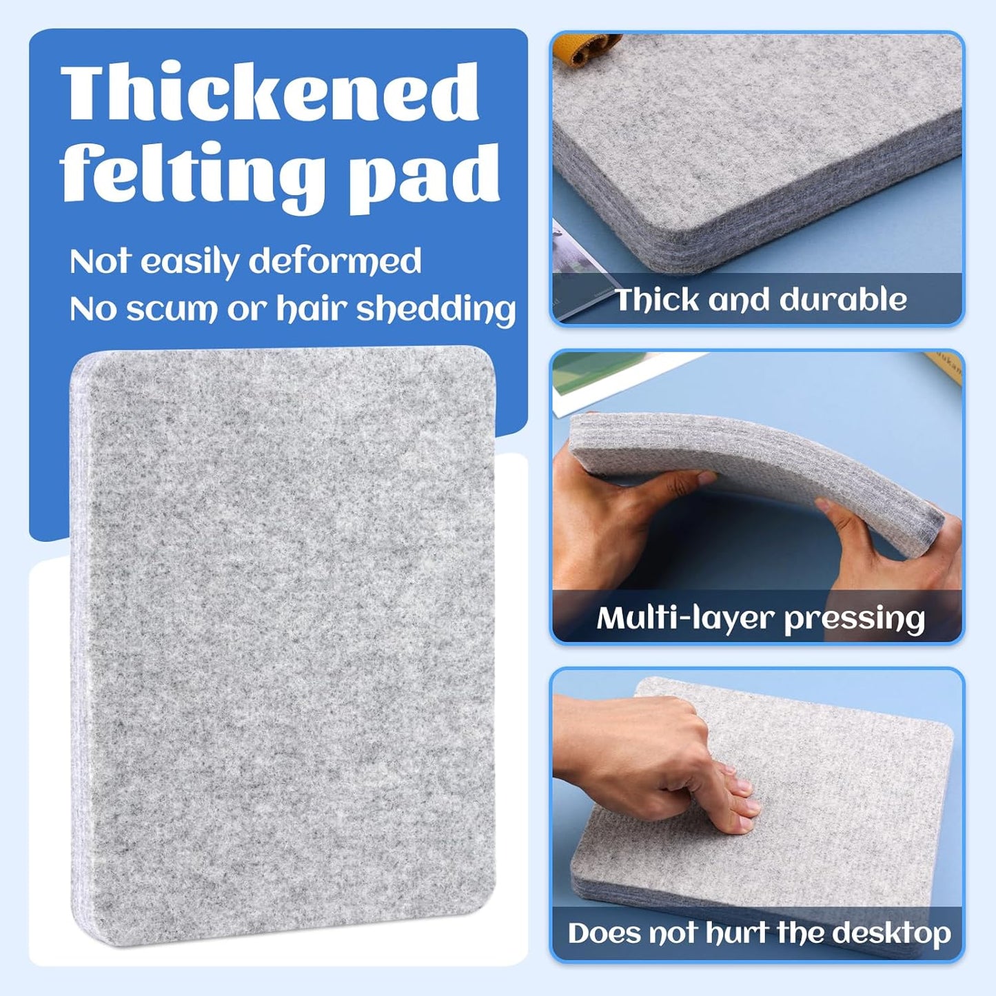 WONVOC Needle Felting Mat, Needle Felting Tools, 8''x10''x1'' Natural Felting Wool Mat, Felting Pad, Needle Felting Supplies, with Finger Cots and 30 Straight Pins, Felt Pad for Making Felting Crafts