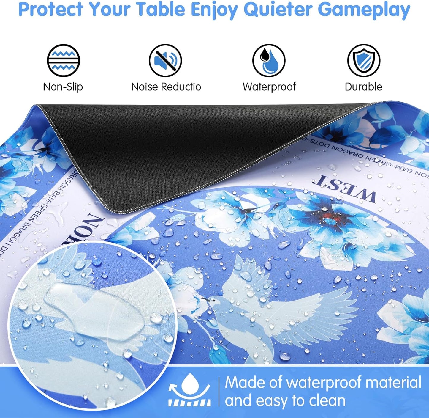 Mahjong Mat for Table 31.5x31.5Inch,Anti-Slip, Noise-Reducing American Mahjong Mat with Rules, Mahjong Table Mat with Carry Bag,Neoprene Mahjong Mat for Poker, Cards, Board.(Blue)