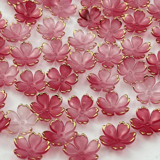 100pcs Acrylic Flower Beads, 19mm Cherry Blossom Plastic Gradient Flower Spacer Beads for DIY Crafts Bracelet Necklace Earrings Jewelry Making(Red)